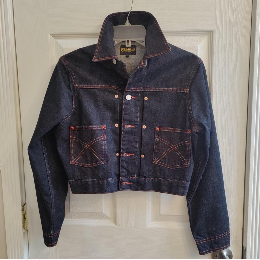 Dark Blue Denim Jacket with Orange Stitching